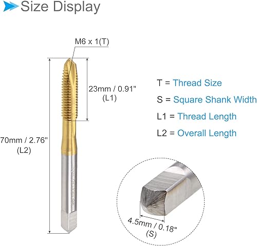 Miniatura 2 de Grifos de punta en espiral, rosca métrica M6 x 1, acero de alta velocidad recubierto de titanio 6542 roscado roscado - (aplicaciones para