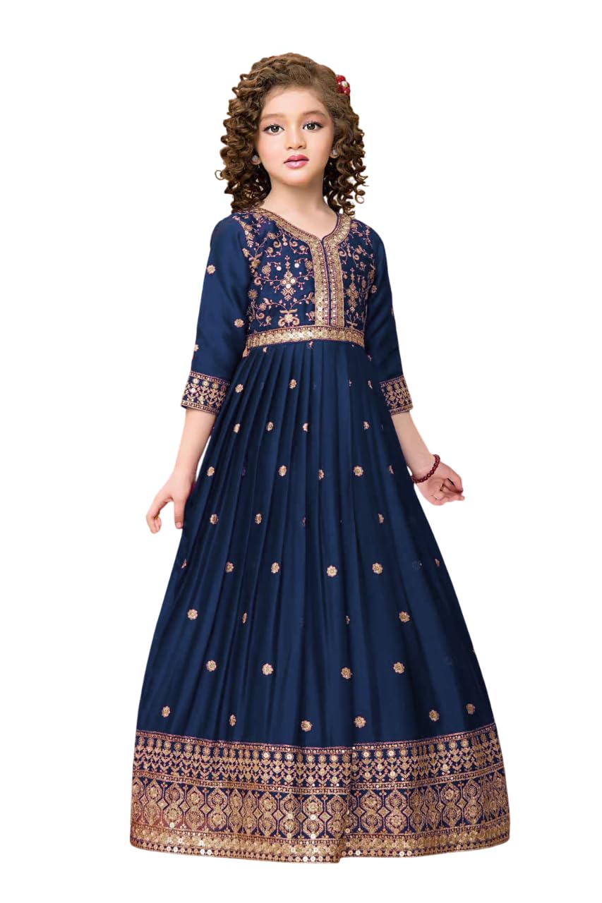 White Button Designer Zari Work Ethnic Gown for Girls | Sequin Embroidered Traditional Wedding Dress