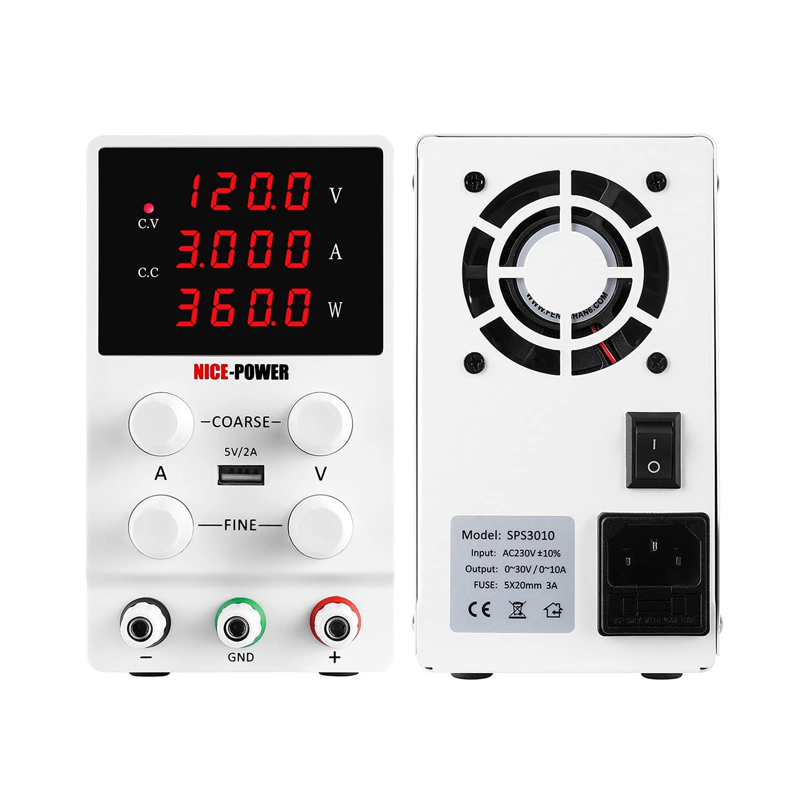 Fuente de Alimentación 12 0V 3A Voltaje de conmutación alta precisión regulada CORRIENTE CONTINUA Fuente alimentación laboratorio 3 10A 60V 5A Fuentes banco ajustable(SPS3010D)