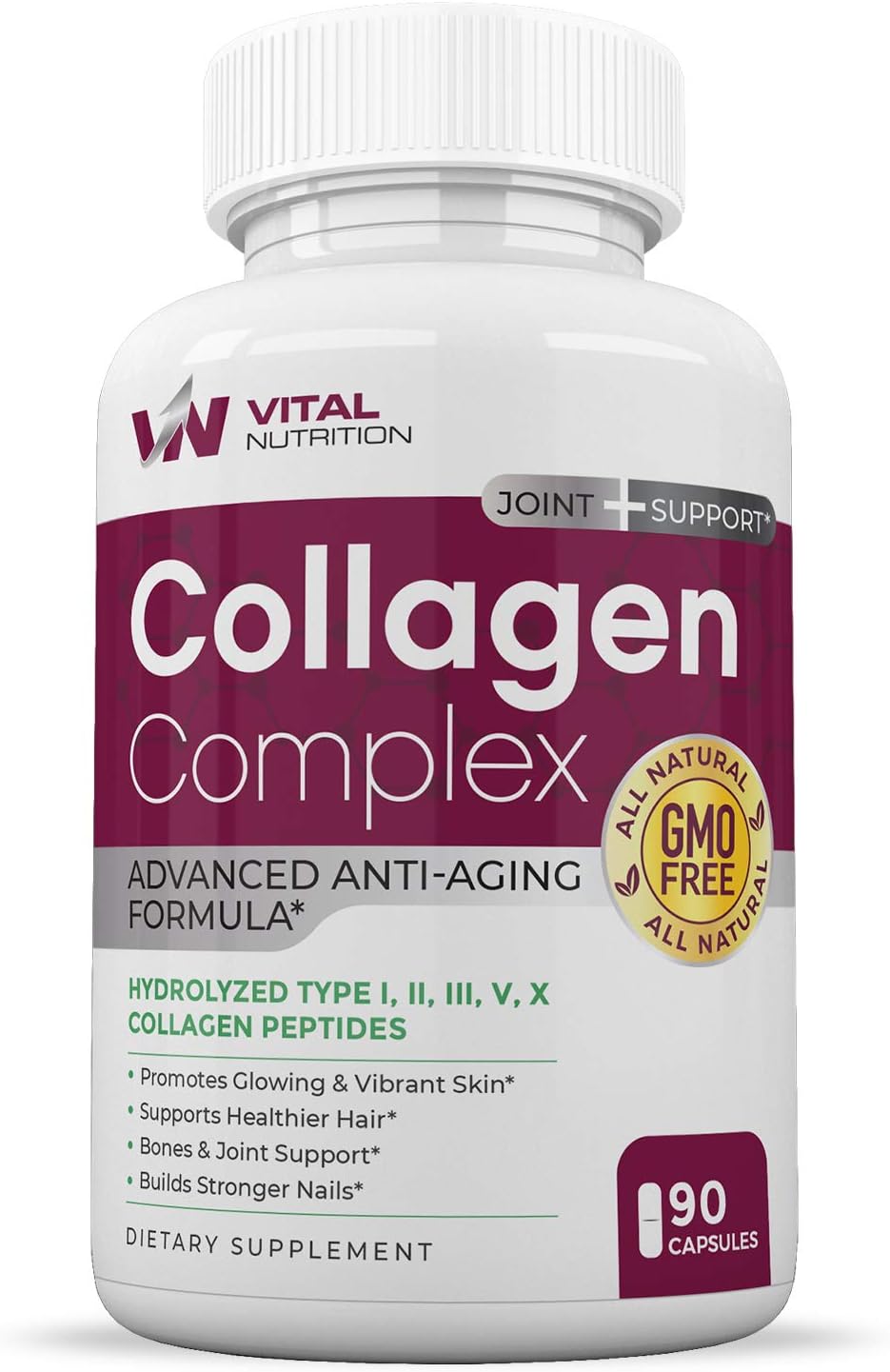 Multi Collagen Peptide Capsules (Types I,II,III,V,X) - Anti Aging Formula, Healthy Skin & Hair - Strong Joints, Bones & Nails Support - Promotes Glowing & Vibrant Skin for Women and Men - 60 Capsules