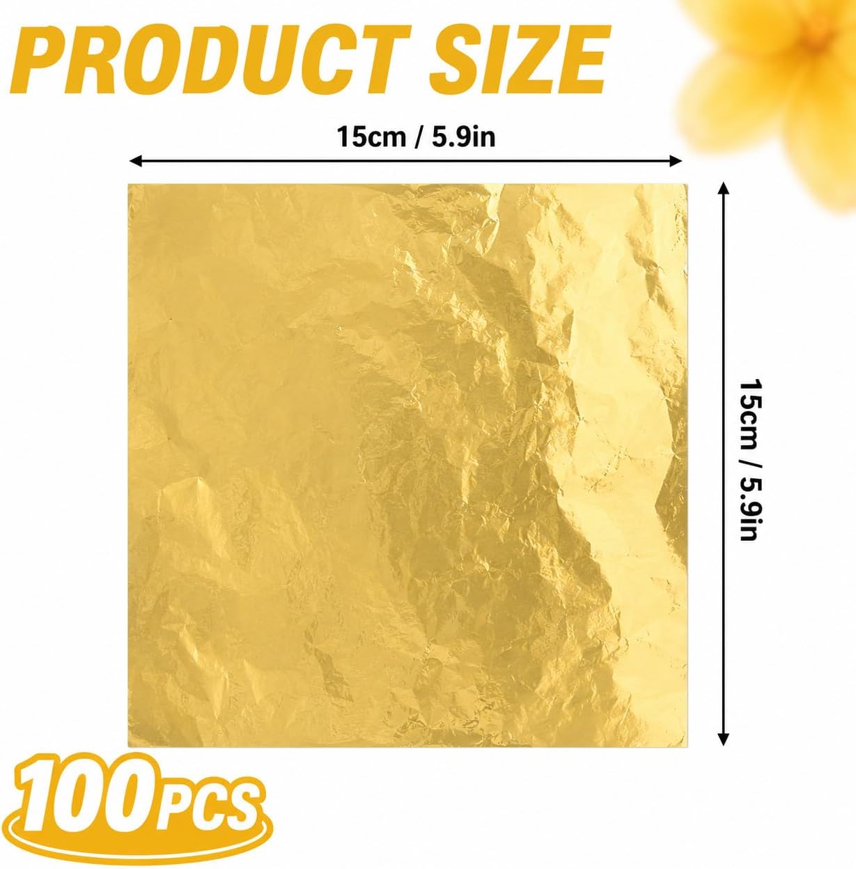 100 PCS Gold Candy Wrappers, 6 x 6 Inch Aluminum Foil Wrapping Paper for Candy, Chocolate and DIY Party Treats, Foil Sheets for Wedding, Birthday, Christmas and Party Favor Packaging