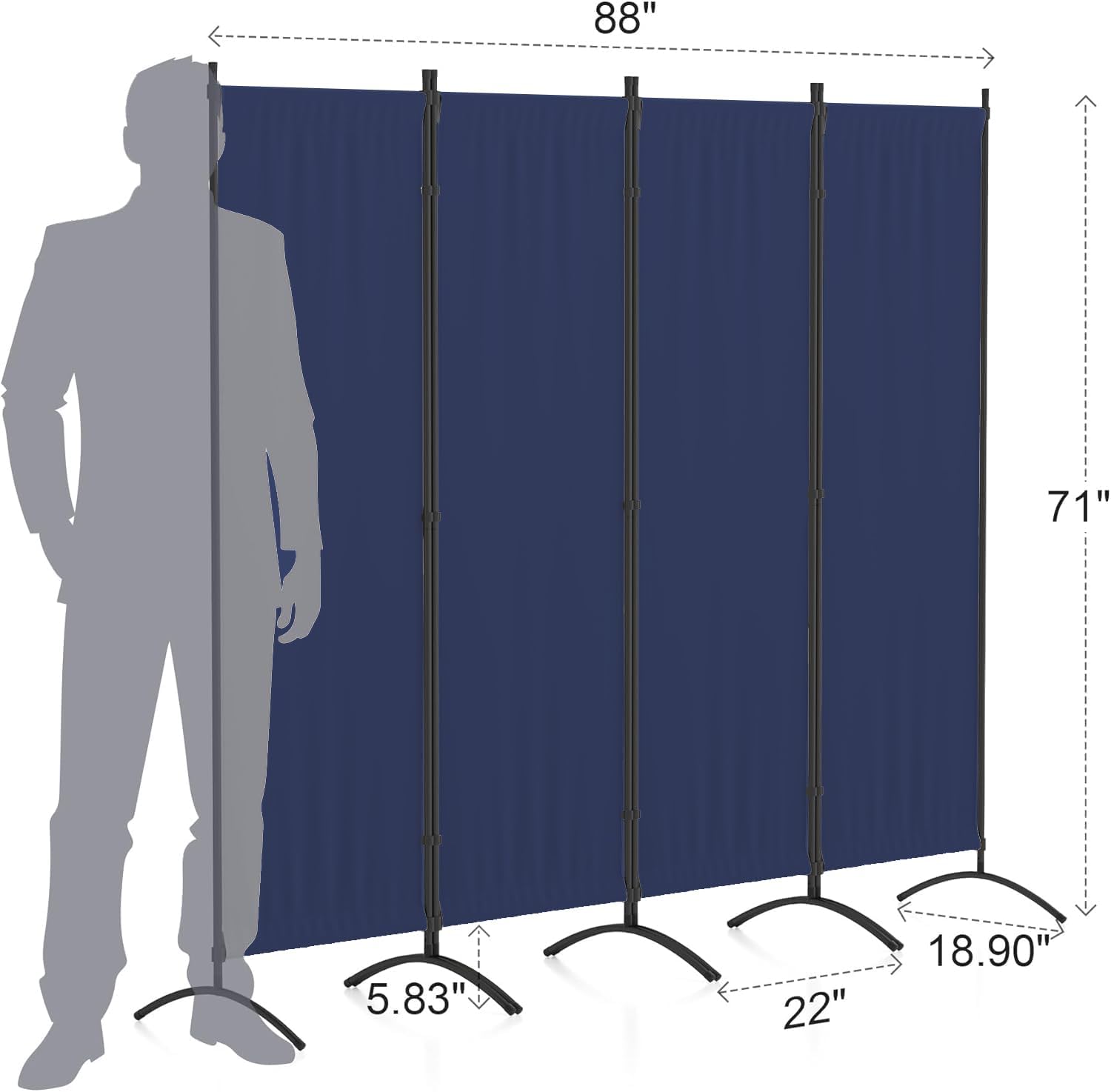 Morngardo Upgraded Room Divider Folding Privacy Screens 4 Panel Partitions 88" Wall Dividers Portable Separating for Home Office Bedroom Dorm Decor (Blue)