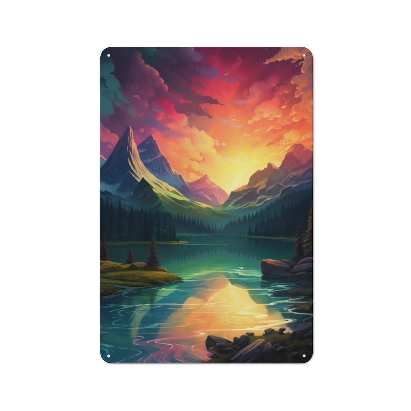 Junmoney Mountain Lake Aurora Retro Metal Wall Sign 30X20cm For Man Cave Or Games Room, A Housewarming Gift For Games Room Collectors