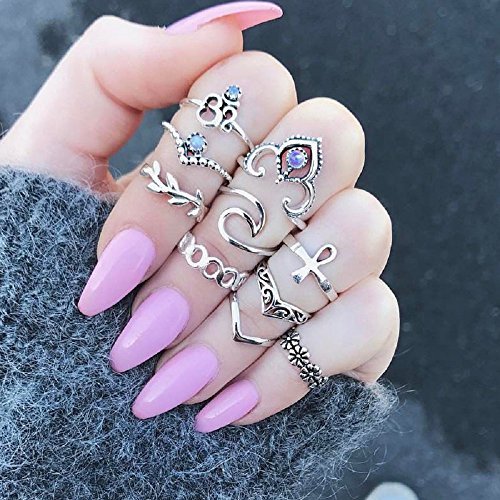 Setita 10 Pieces Stylish Turquoise Joint Knuckle Nail Midi Ring Set Boho Ring Set