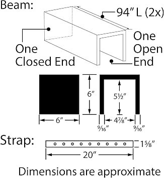 Outwater Artisan Sand Blasted Faux Wood Beam Kit, 6in x 6in x 15.67ft, Unfinished U-Style Polyurethane Beam with Rubber Strap, 2-Piece 94in Sections, Lightweight Decorative Ceiling Accent