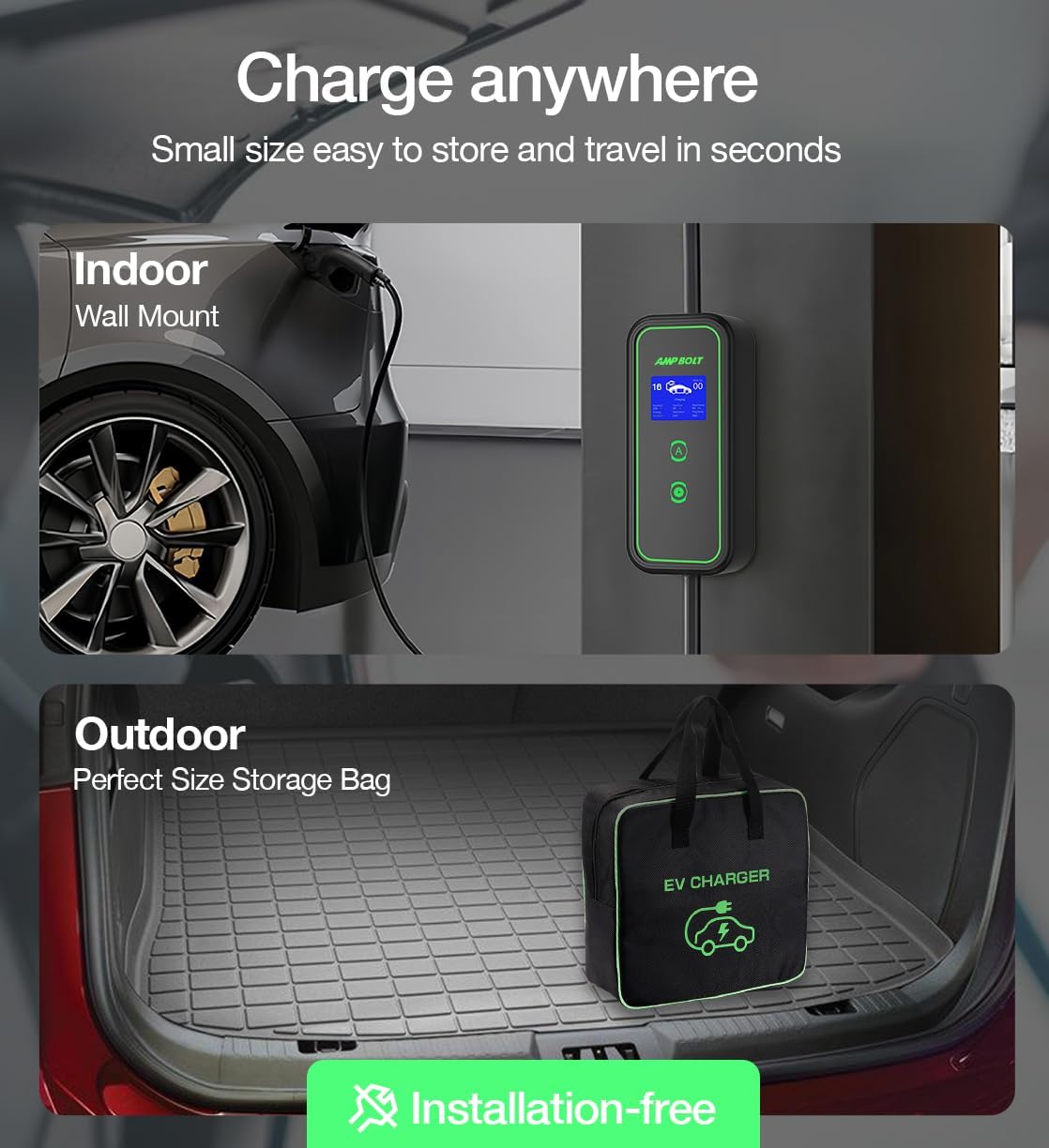 Level 1&2 Portable EV Charger 16 Amp 110-240V,Electric Car Charger with Smart APP,Vehicle Charging Stations with LCD Screen for Home,Compatible with J1772 EV,NEMA 6-20 with NEMA 5-15 Plug