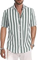 Vista 177 de JMIERR Camisas de vestir a rayas con botones y manga corta para hombre
