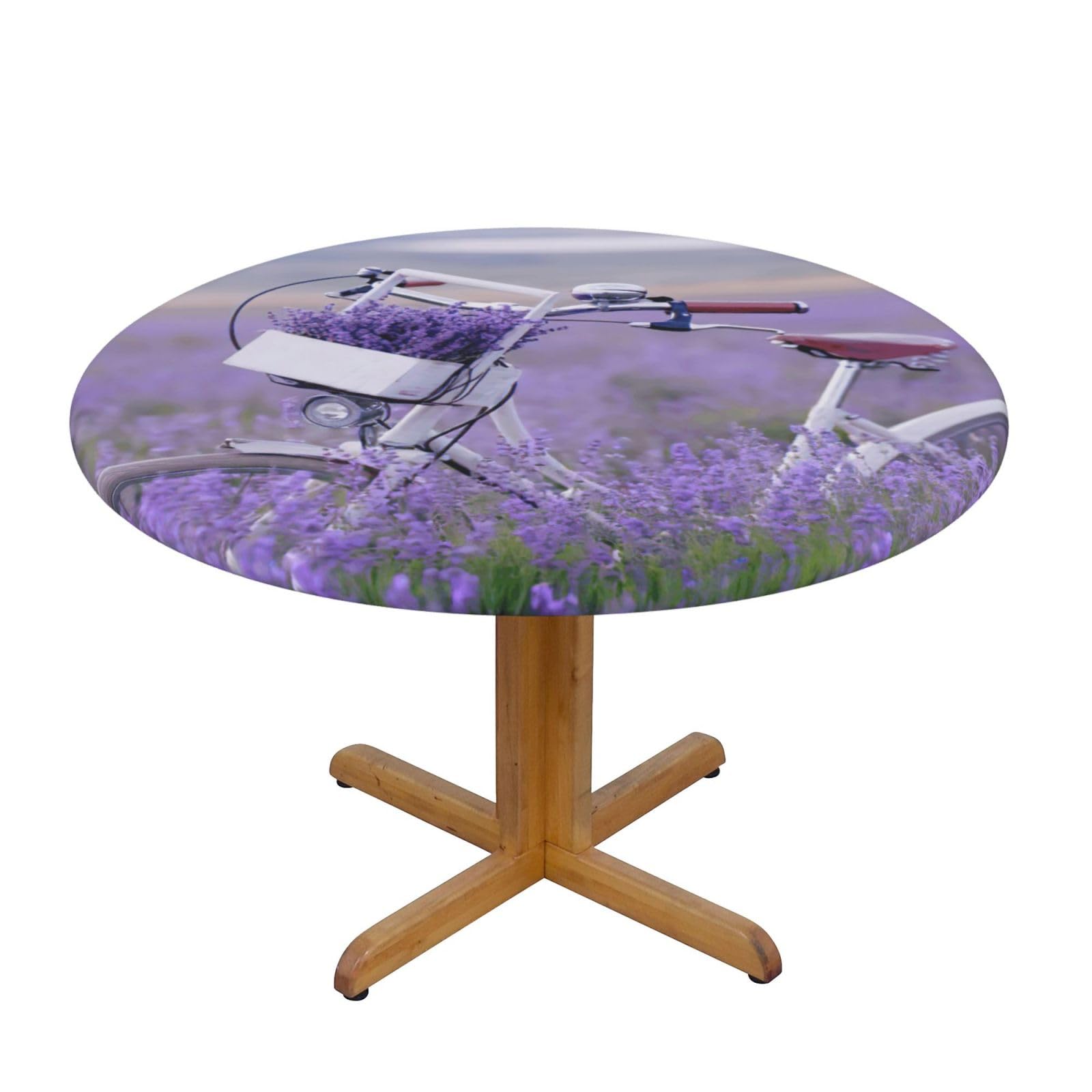 Lavender Field Retro Bike Agriculture Print Round Tablecloth Waterproof Table Cover Wipe Clean Washable Table Protector For Dining Room