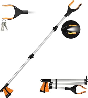Flintronic 1PCS Faltbare Greifer, Greifzange für senioren, Müllzange Lange 110cm/43", Faltbare Greifer für Senioren, Drehbar Müllgreifer, Extra Langer Greifarm, Orange Farbe