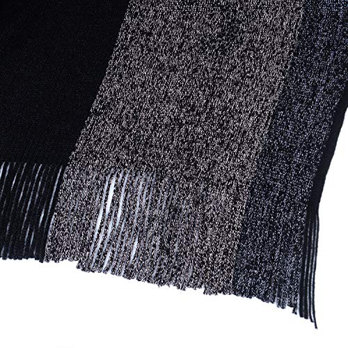 Image of Women's Elegant Knitted Shawl Poncho with Fringed V-Neck Striped Sweater Pullover Cape Gifts for Women Mom