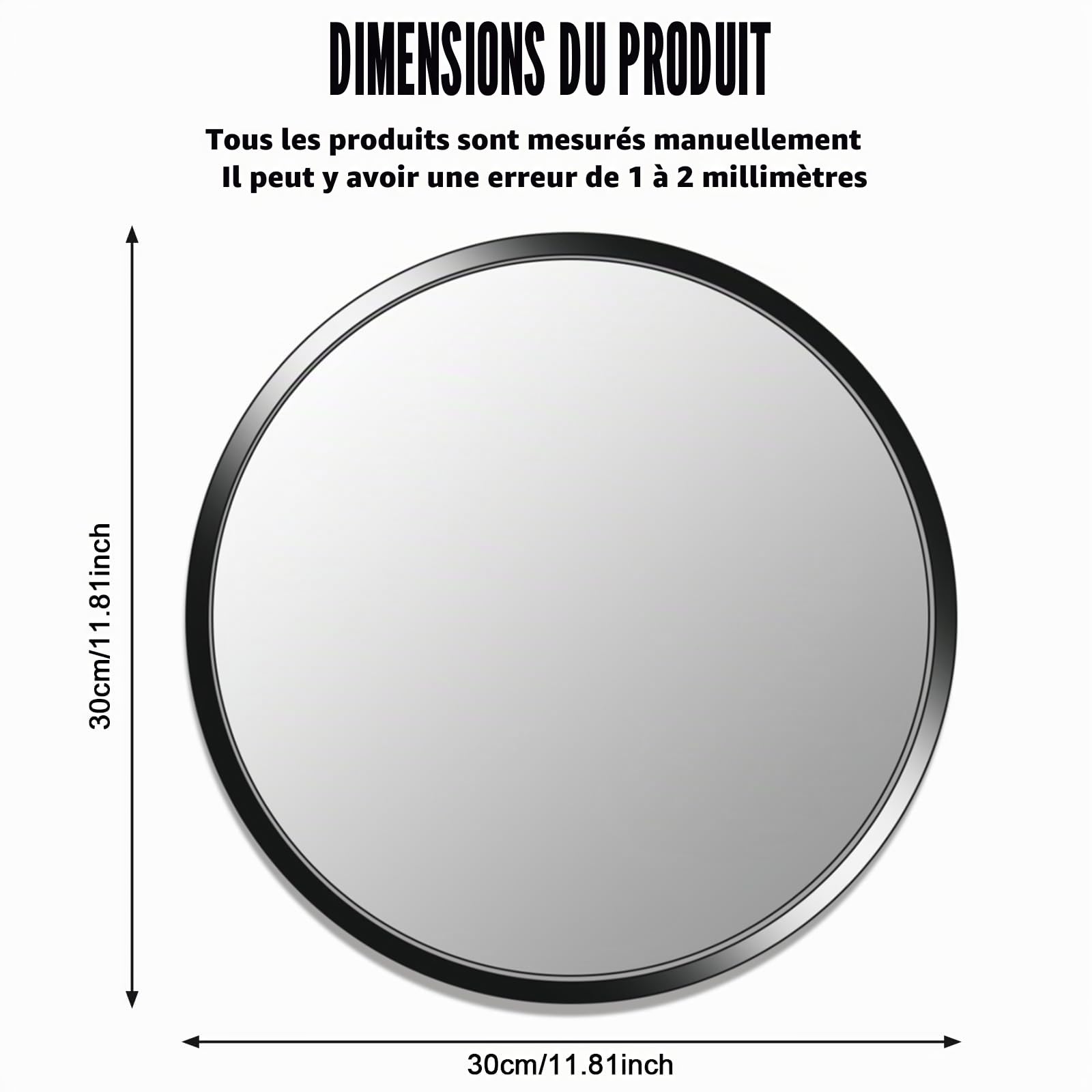 Miroir de circulation : miroir convexe de 30 cm, grand angle, rond, parabolique, miroir panoramique pour garage, trafic, allée, cour, entrepôt, utilisation en extérieur et en intérieur, noir