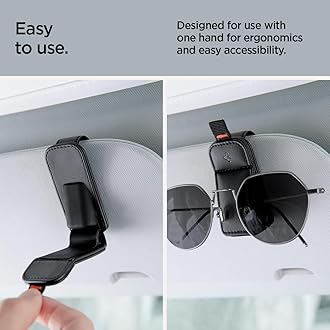 Spigen 2 Pack Magnetic Vegan Leather Sunglass Holder for Car Sun Visor - Eyeglasses, Sunglasses, Ticket Card Clip for Cars - Car Sun Visor Accessories - (Black)