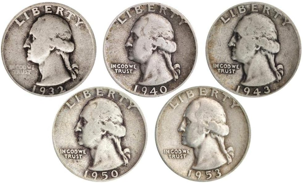 1964 No Mint Mark Count of 5-90% Silver Washington Quarters .25 Seller Fine