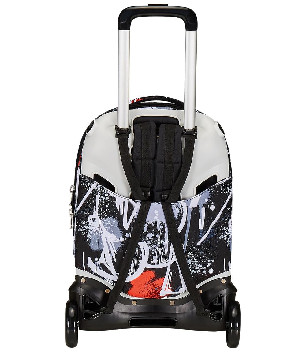 Seven Trolley New Tech, 2 Ruote, Spray Me, Nero, 3 in 1, Triplo Uso, Zaino con carrello sganciabile, Zaino Scuola Viaggio, Bambino Ragazzo.