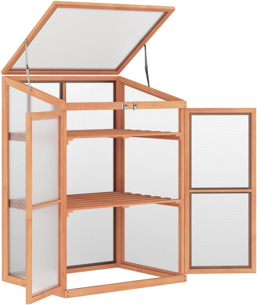 Wooden Mini Greenhouse for Indoor and Outdoor Use with Removable Shelves and Lockable Doors, 30" L x 24" W x 44" H