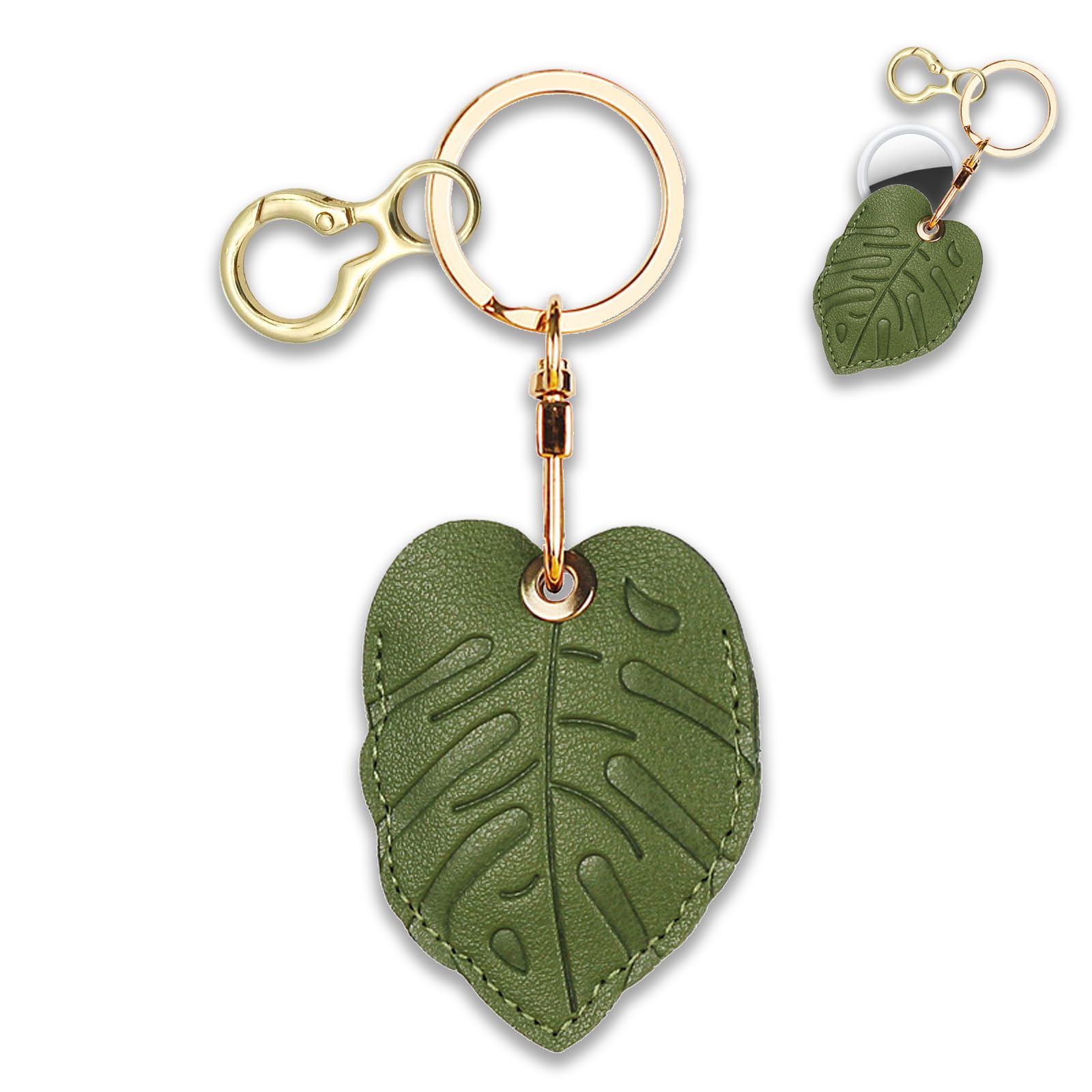 xinyeu Leather Keychain Holder Case Compatible with Apple Airtag, Cute Protective Cover for Air Tag with Keyring