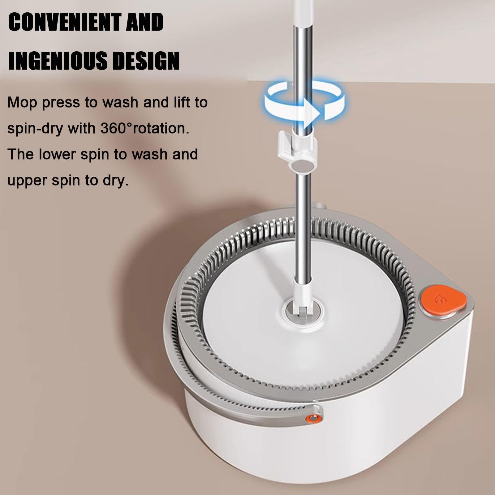 Juego de fregona giratoria y cubo plano con escurridor, sistema de autolimpieza, 5 almohadillas de microfibra, separa agua limpia y sucia, para madera dura, laminado, azulejos