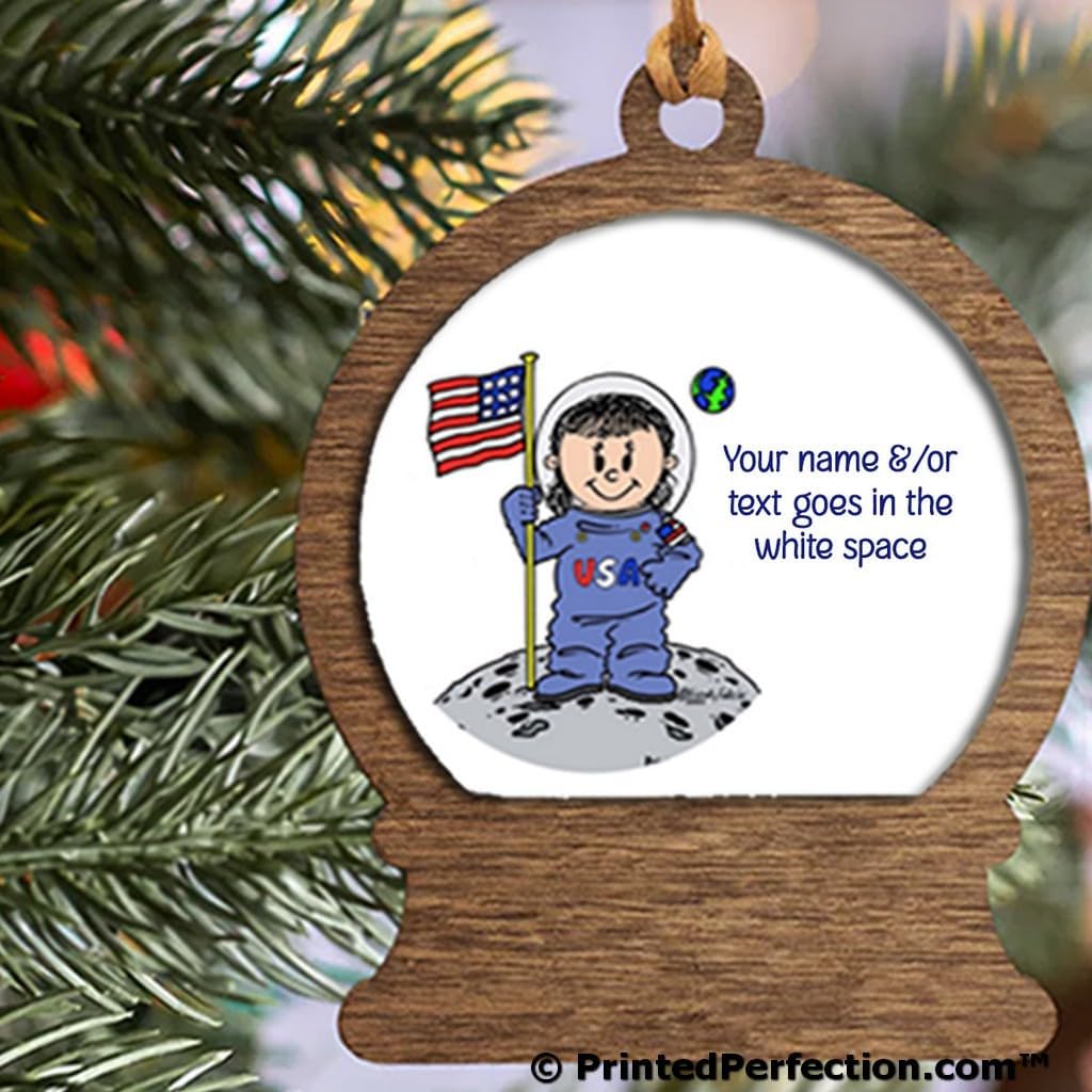 PrintedPerfection.com Personalized Future Astronaut - Female Wooden Snow Globe Shaped Christmas Ornament