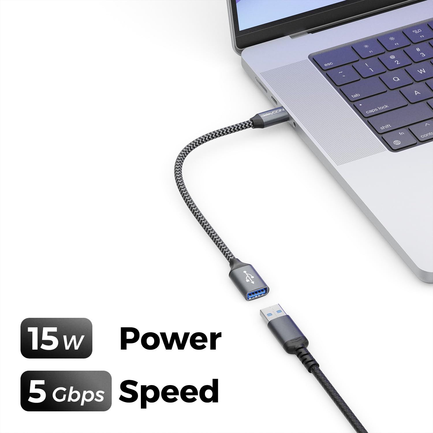 deleyCON 2x USB C na USB Adapter 3.0 OTG Typ-C Wtyk na Gniazdo A - Kabel do iPhone 17/16/15, Galaxy S26/S25/S24, A56, A17, A16 Tablet, MacBook, iMac, iPad, Notebook itp.
