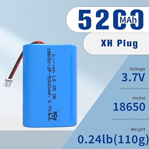 Miniatura 3 de Paquete de baterías de iones de litio recargables de 3.7V 5200mAh, XH 2Pin Plug Baterías de iones de litio de 3.7 voltios con cable de cargador USB,