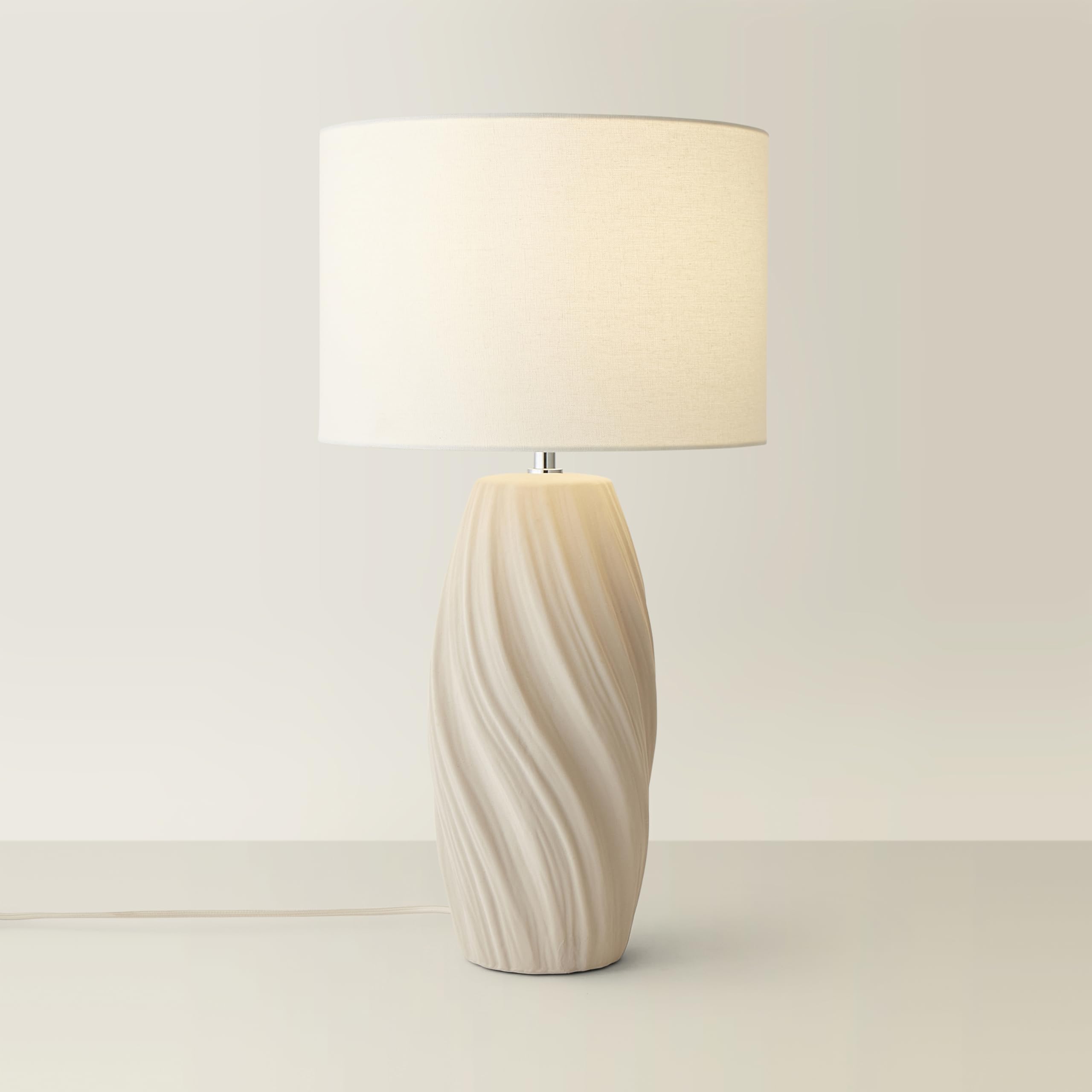 ValueLights | Lydia Natural Linen Drum Lamp Shade Tall Swirl Matte Natural Table Lamp | Table Lamps, Home Décor & Improvement Essential
