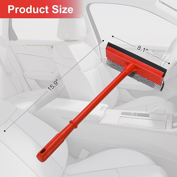 Car Squeegee with 15.9 Handle,Car Windshield Squeegee for Gas Station, Windows, Glass, Bathroom, Garage Cleaning, Rubber Blade Cleaner with Handle, Applicable to All Vehicles