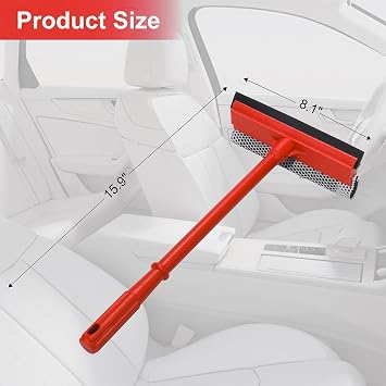 Car Squeegee with 15.9 Handle,Car Windshield Squeegee for Gas Station, Windows, Glass, Bathroom, Garage Cleaning, Rubber Blade Cleaner with Handle, Applicable to All Vehicles