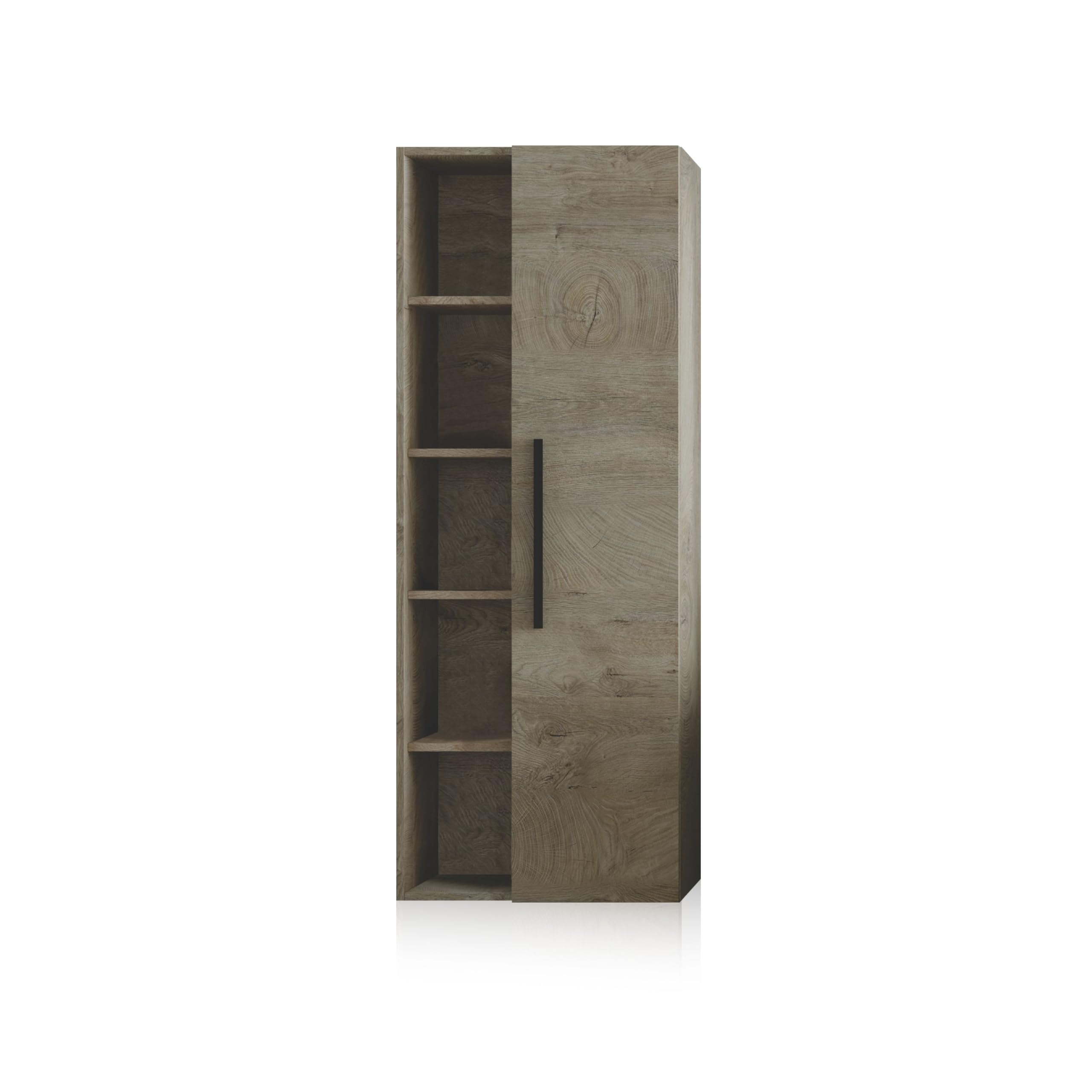 duehome | Columna de Baño Suspendido 1 Puerta con Estantes, Mueble Lavabo, Modelo Sense, Acabado en Color Roble Alaska, Medidas: 51 cm (Largo) x 135 cm (Alto) x 25 cm (Fondo)