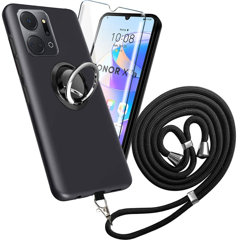 Custodia Per Honor X7A + 3 Pellicole In Vetro Temperato - Cover Morbida TPU Antiurto, Sottile E Antigraffio (Nero) - 3