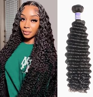 Deep Wave Bundles Human Hair 14inch 1 Bundle 12A Brazilian 100% Unprocessed Virgin Human Hair Deep Curly Double Weft Deep Wave Bundles Natural Black