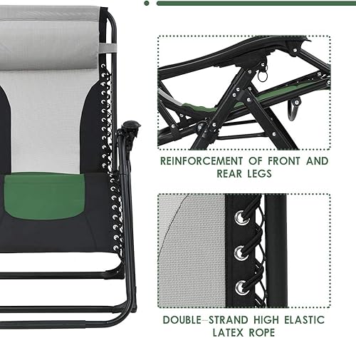 Miniatura 3 de FDW Piscina cubierta camping (verde) Anti gran tamaño Zero Gravity Chair XL para patio