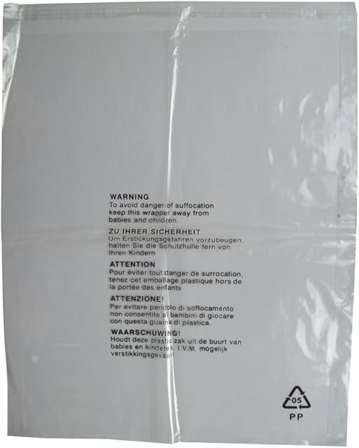 50 CLEAR TRANSPARENT PLASTIC SELF SEAL GARMENT CLOTHING RETAIL PACKAGING BAGS SAFETY WARNING EXTRA LARGE XL 18x22" 450x550mm 38mu POLYPROPYLENE SHIRT T-SHIRT STORAGE PROTECTION DISPLAY PACKING