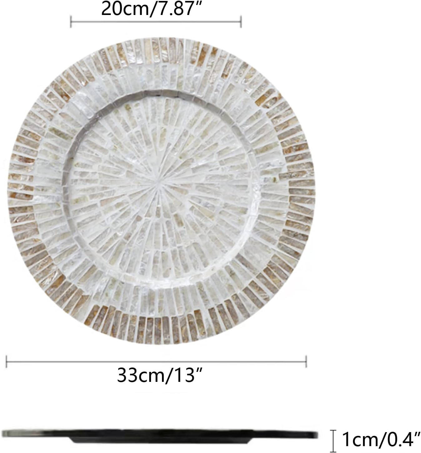 i-lan 13Inch 2 Pack Mother Of Pearl Decorative Plates for Display, Sea Shell Inlay Wood Charger Plates for Dining, Party, Modern and Rustic Decoration Placemats for Dinner Plates,Champagne Gold