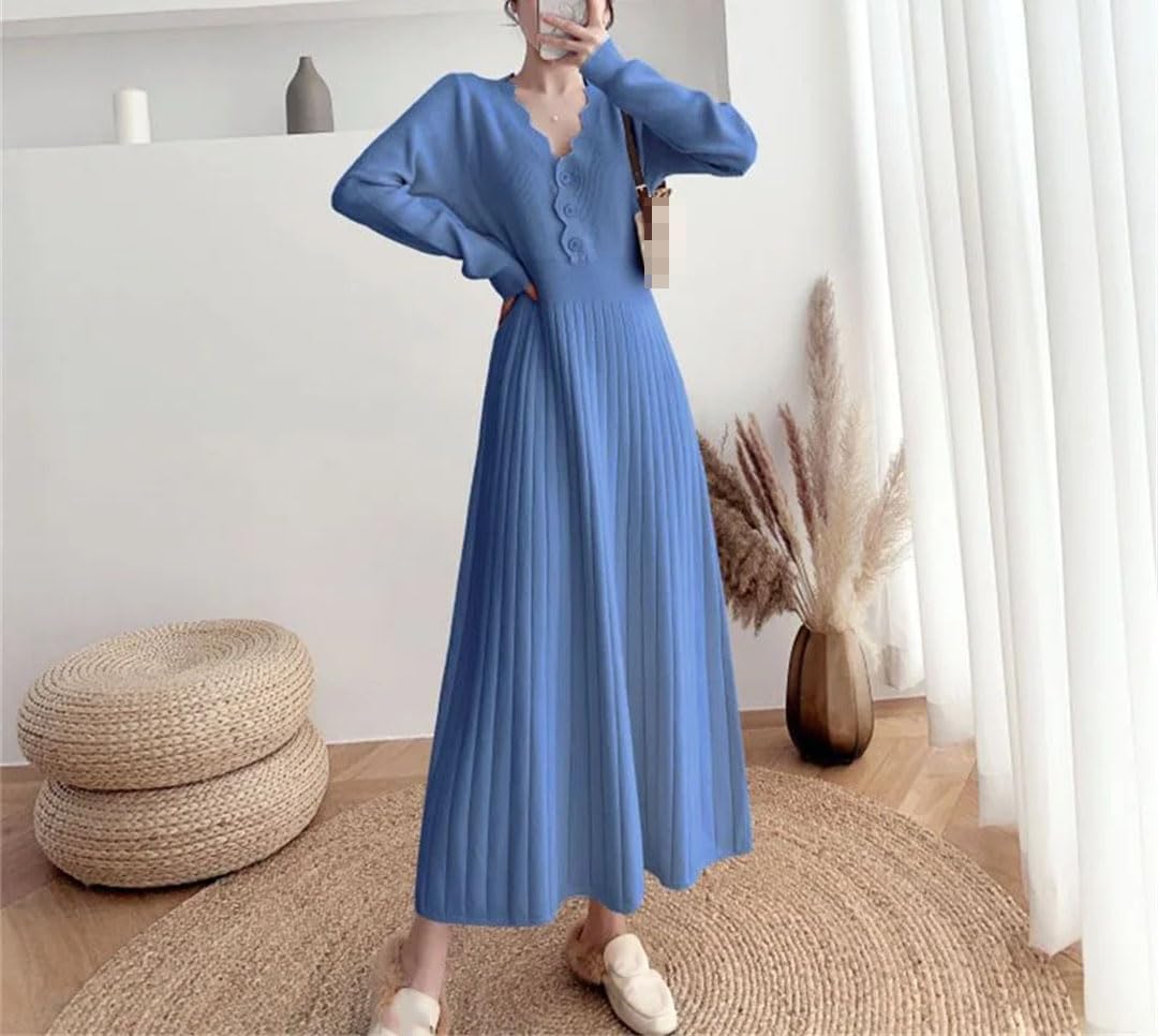 Vestido de punto para mujer, para otoño e invierno, corte ajustado, manga larga, vestido de fiesta, falda de lana.