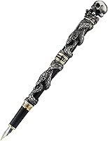 Vista 5 de Jinhao - Pluma estilográfica Black Snake, punta mediana, estilo retro con cabeza de calavera, clip de metal sólido y juego con estuche de papel