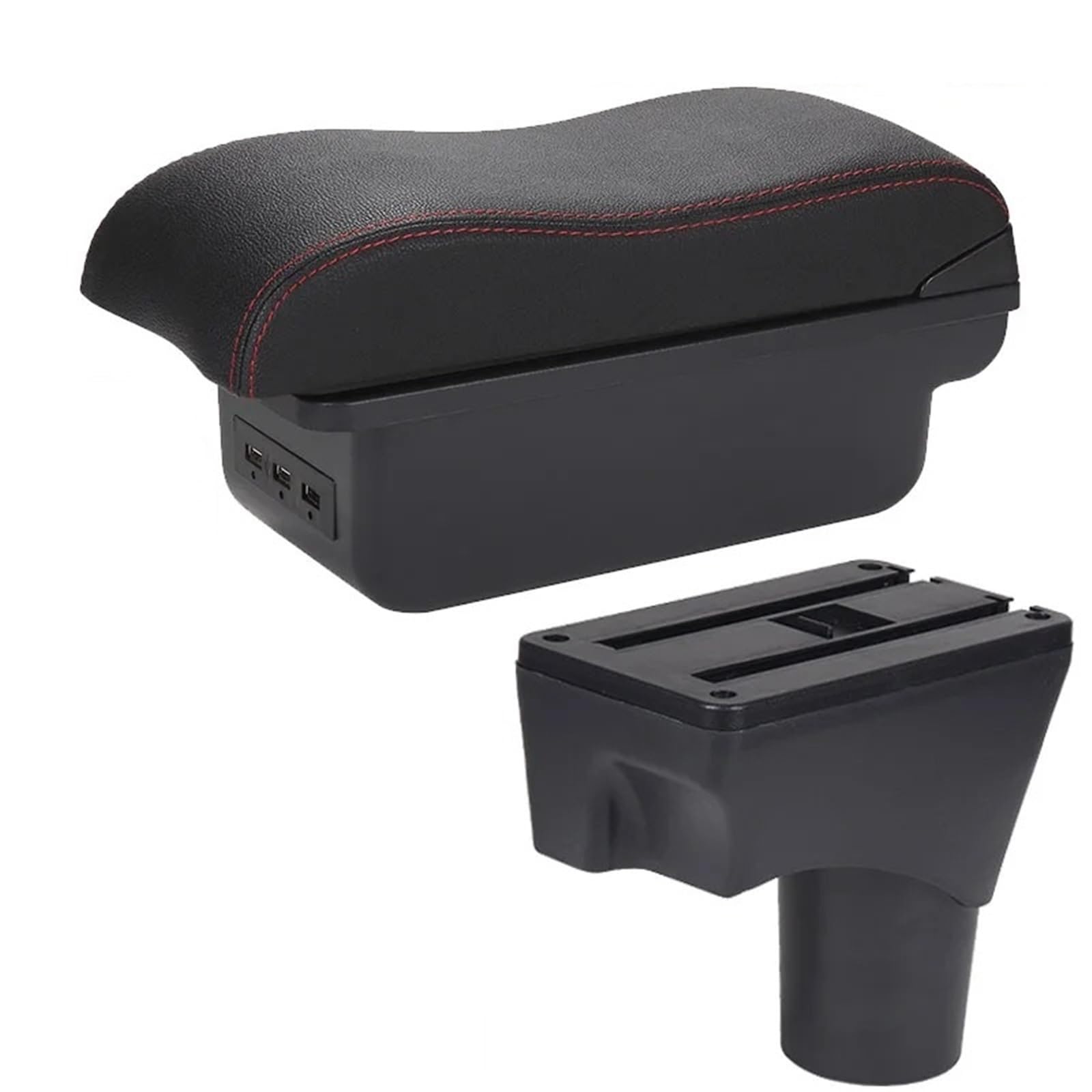 CGBWMB Arm Rest for Car For Nissan For March For Micra K13 For Sunny 2010-2022 Armrest Storage Box Retrofit Parts Armrest Box(B Black red 3USB)