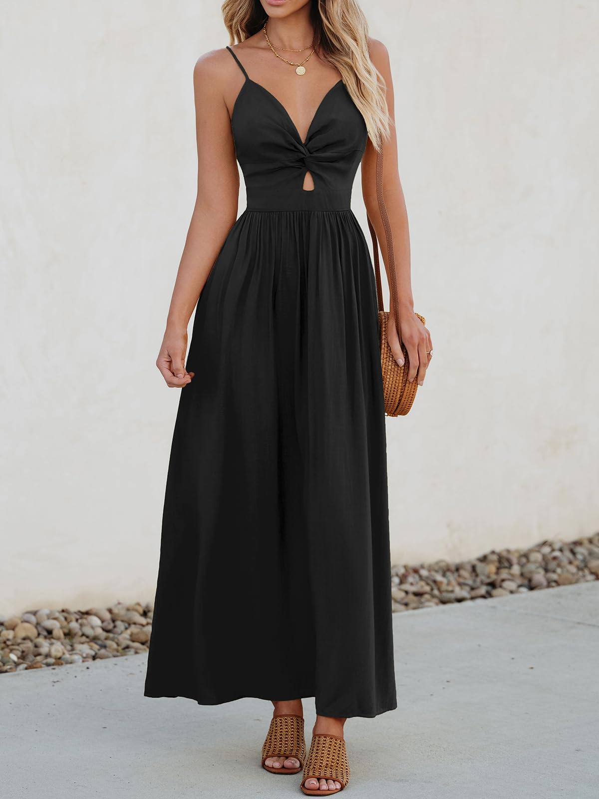 CUPSHE Abiti Estivi da Donna V Neck per la Spiaggia con Stampa Paisley Senza Maniche Abiti Casual con Cutout e Nodo Maxi