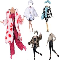 Vista 2 de Ropa de muñeca, 5 trajes de invierno vestidos pantalones bolsa sombrero para muñecas 11.5 pulgadas accesorios estilo aleatorio