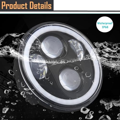 Miniatura 8 de ROCCS Faro delantero LED blanco de 5.75, faro delantero impermeable para motocicleta 5-34 con halo DRL ojos de ángel multicolor compatible con