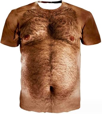 nisex 3D Hairy Chest Art Printed Crewneck Hilarious T-Shirts Originality Top Graphic Novelty Short Sleeve Tees