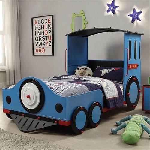 Acme Tobi Train - Cama individual con marco de metal en azul y rojo y negro