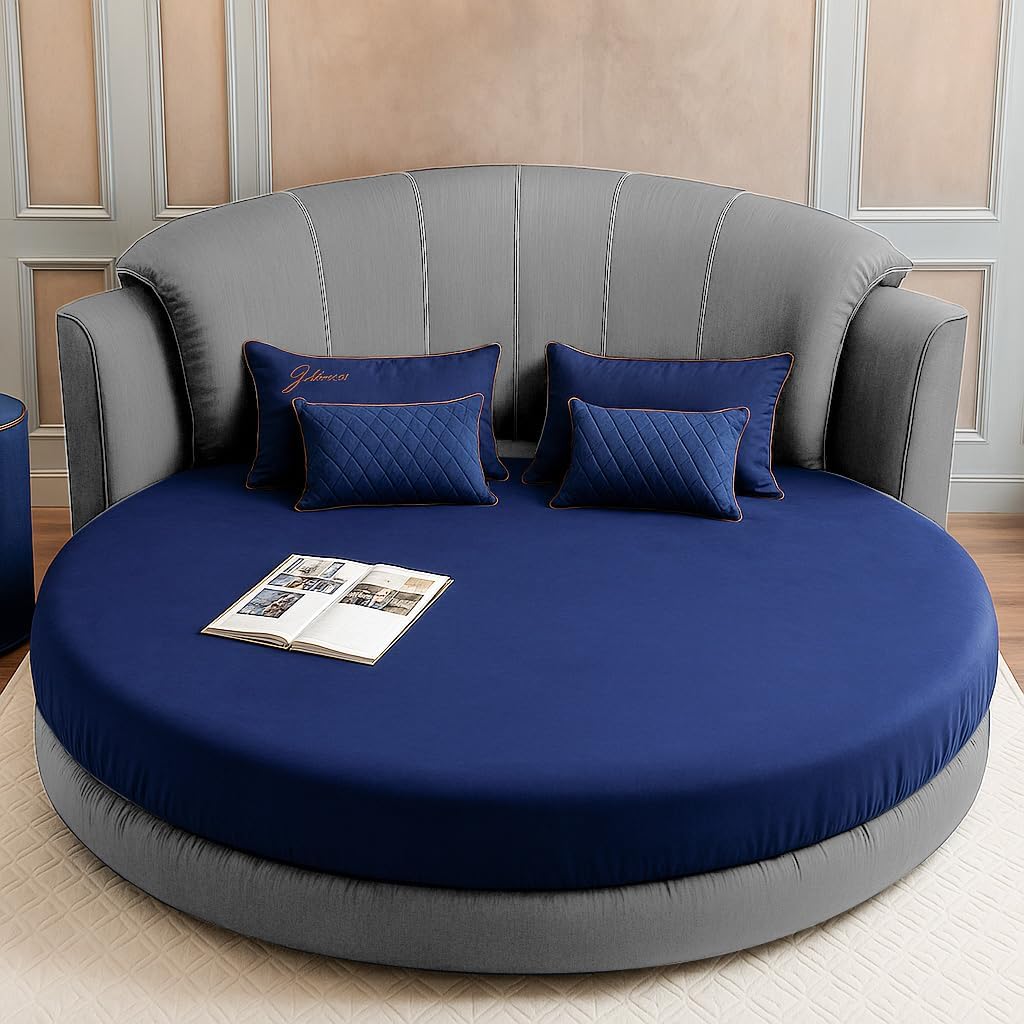 Round Bed Sheets, Fitted Mattress Sheet, Circle Circular Cover, 200cm/78.7" Dia, Fit for Deep Less Than 10.6", 100% Cotton Piece for Twin Pocket Home Hotel Crib, Solid Blue Color (Just Cover, No Bed)