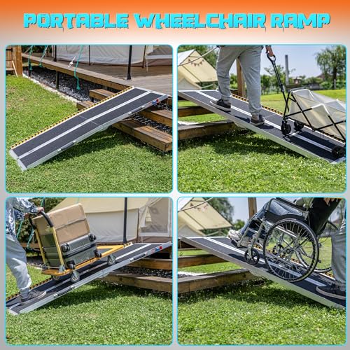 Image of WHALEMOTOR Portable Wheelchair Ramp 7FT, Anti-Slip Aluminum Folding Portable Ramp, Wheelchair Ramps for Home, Weight Capacity Up to 800 LBS, with Transition Plates Above and Below, Loading Dock Plates