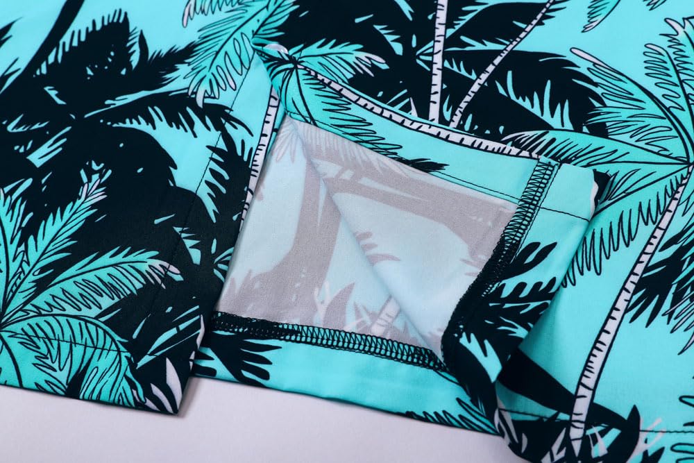 Cromoncent Camicia hawaiana da uomo e ragazzo a maniche corte con colletto cubano tropicale per vacanze estive da spiaggia, Cocco Turchese, 4XL