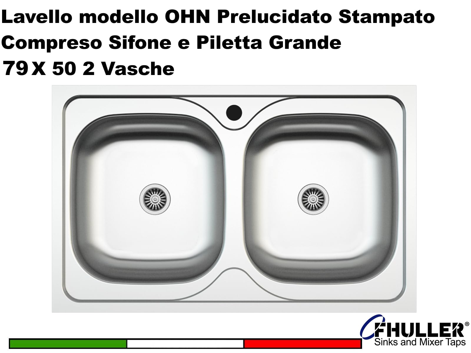 Lavello Cucina 2 vasche Inox 79 x 50 cm - 011552.X1.01.2016