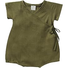 Kids Tales Baby Boys Girls Kimono Onesie Infant Linen Rayon Short Sleeve Bodysuit Toddler Solid Color Jumpsuit