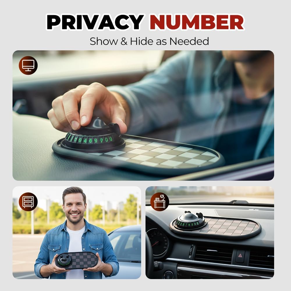 Multifunctional Car Anti-Slip Mat with 360° Rotating Phone Holder & Temporary Parking Number, Anti Slip Mat for Car Dashboard, Multi Functional Cell Phone Holder for Sunglasses Keys Small Items (#B) — view 6