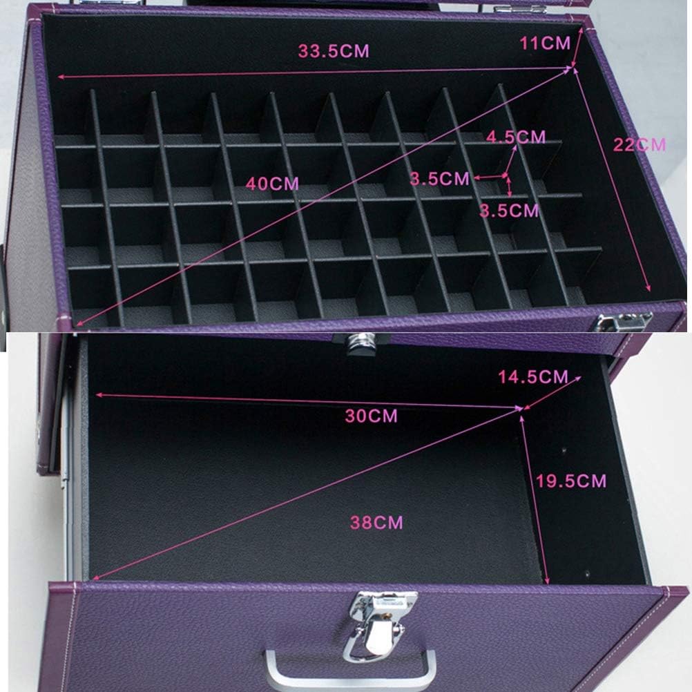 Multi-Function Rolling kable Makeup with Mute Caster Two-Layer Large Capacity Professional Nail Beauty Trolley Cosmetic Case,Pink (Purple)