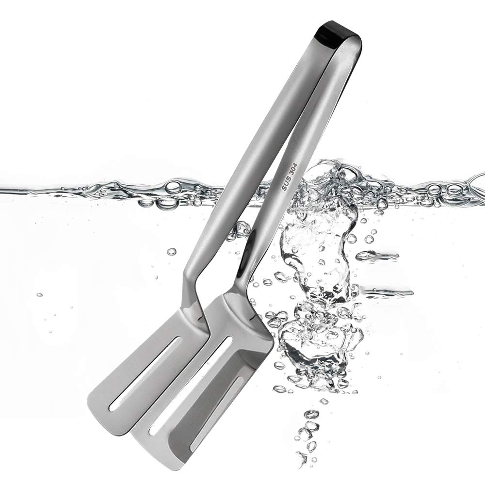 12 Inch Long Kitchen Spatula, 304 Stainless Steel, Slotted Spatula, Double Blade, Cooking and Serving Utensil for Food Holding and Flipping, Anti Rust and Corrosion Cooking Tong, 2 Pcs