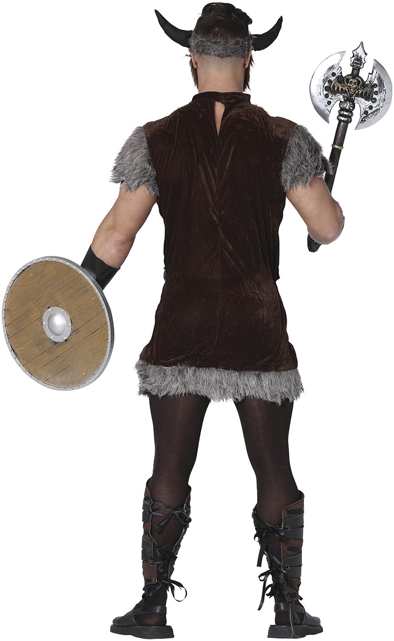 FIESTAS GUIRCA | Costume da Vichingo Adulto (46-48/S) - Vestito, Fascia per la Testa, Cintura, Corna e Polsini - Costume da Guerriero Nordico per Halloween, Carnevale e Feste in Maschera - Uomo